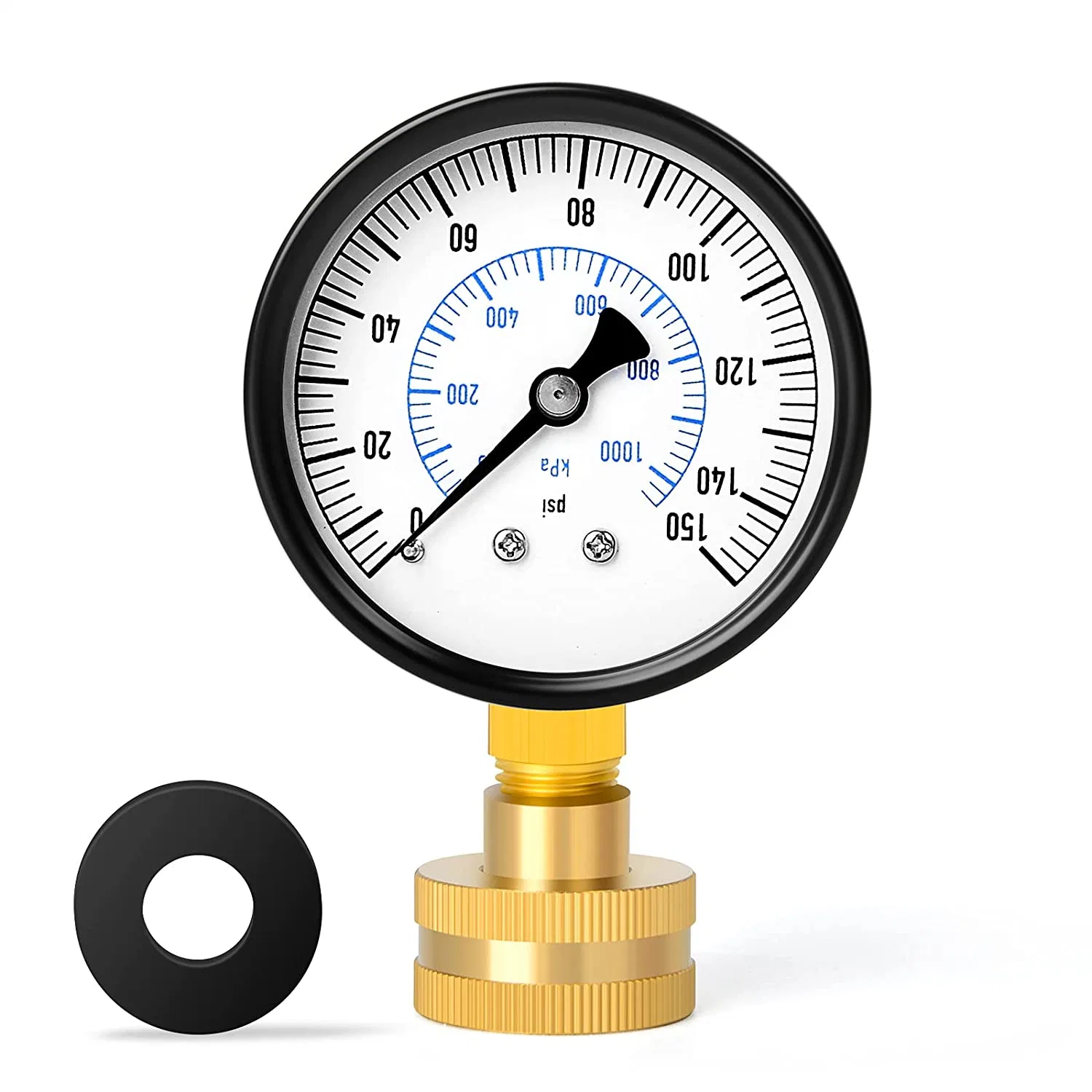 Manomètre de test de pression d'eau d'huile domestique 63 mm avec pointeur max., 0-100 psi, filetage de tuyau d'arrosage femelle 3/4", manomètre de tuyau flexible 0~160 psi 0~200 psi, cadre en acier inoxydable