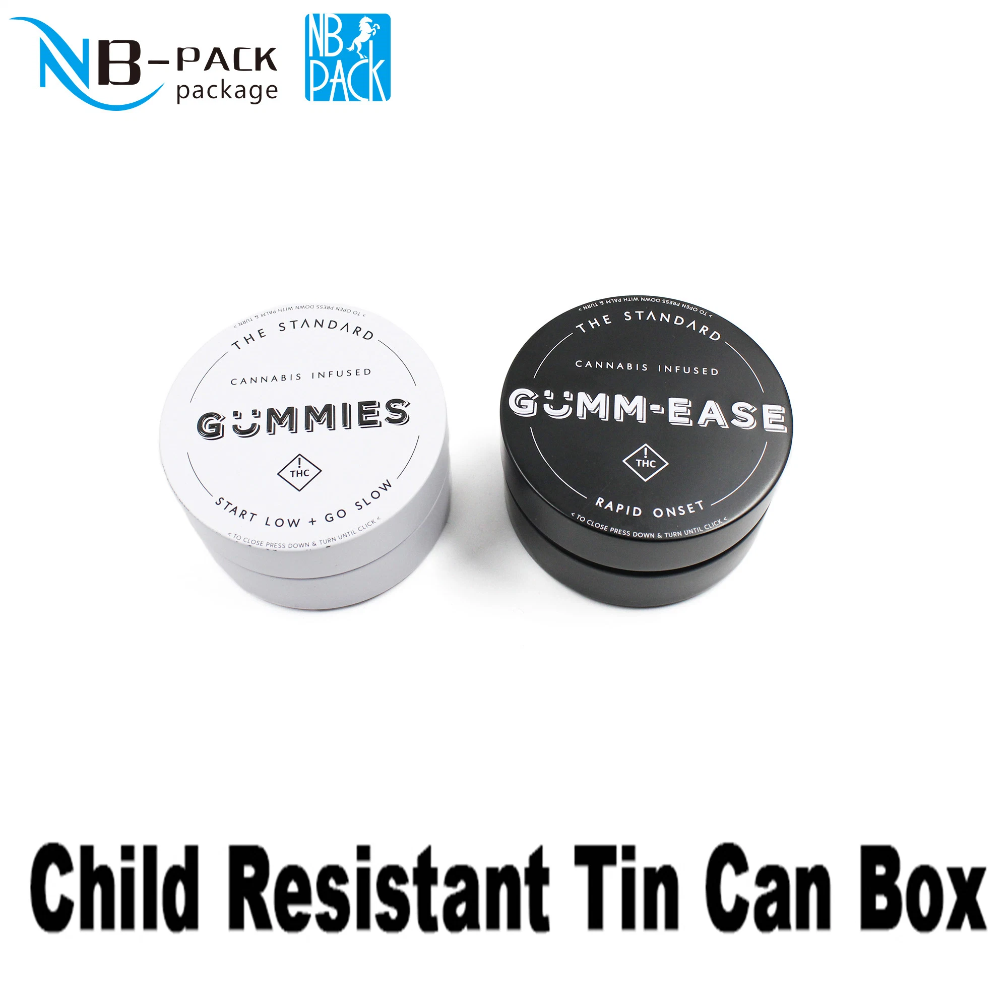 Child Resistant Child Proof Cr Custom Round Container Packaging Can 15ml 30ml 50ml 60ml 100ml 120ml 150ml Jar Tin with Screw Lid