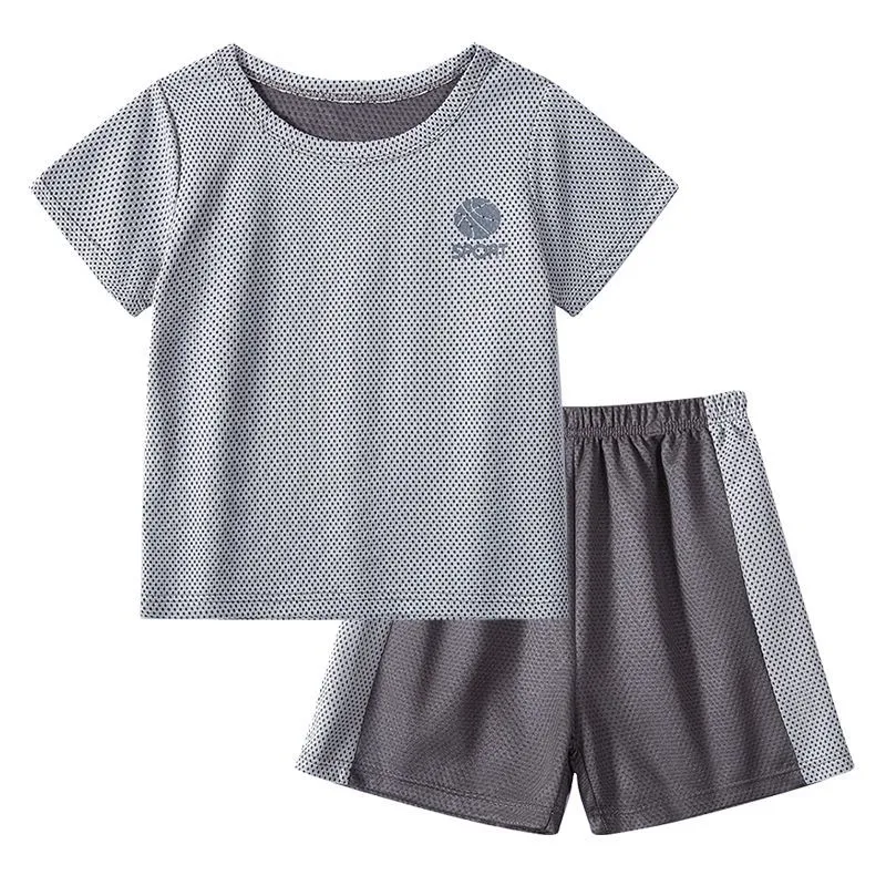 Fashionable Summer Boy Girl Clothes Suit Short Sleeve & Sleeveless Shirt Shorts 2PCS Quick-Drying Children Clothing Contrast Color Apparel Breathable Sportswear