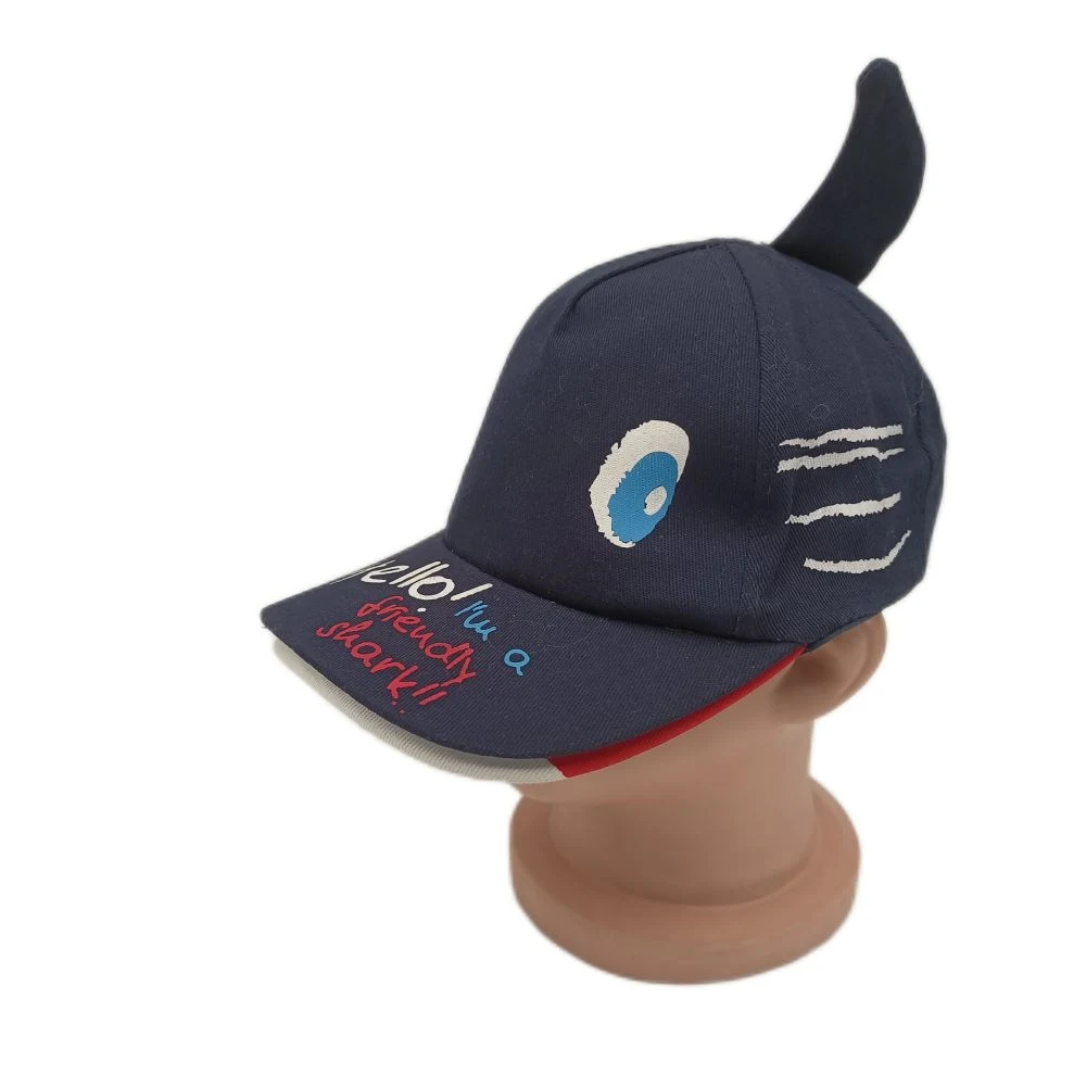 Moda personalizada Summer Boy's Cotton Shark Print Back banda elástica Gorra de béisbol de 5 piezas