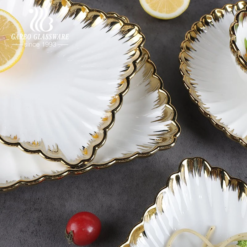 Heat Resistant Porcelain Dinnerware Luxury Fancy Dinner Set Ceramic Tableware with Gold Rim