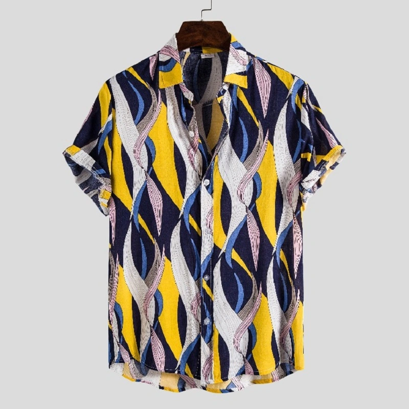 Men Printed Casual Polo Shirt Short Sleeve Buttons Down Collared Esg16452