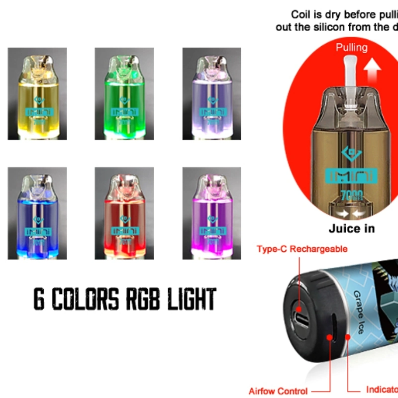 Best Rand M 7000puffs Disposable/Chargeable Vape Puff Distributors Imini 15ml 7000puffs 7K Rechargeable Disposable/Chargeable RGB LED 5% Nic Wholesale/Supplier Disposable/Chargeable Vape Pen