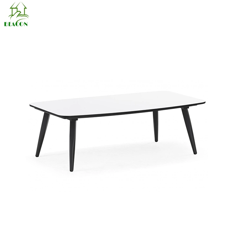 Patio Garden Outdoor Aluminum Rattan Patio Rope Weaving Rectangular Dining Table 6 Seat Dining Furniture