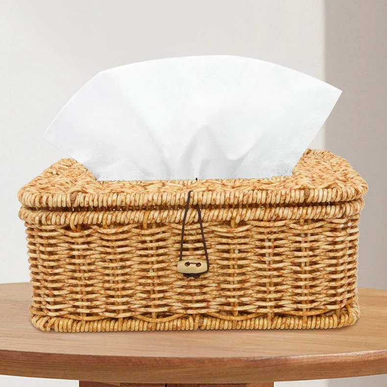 Multifunktionale Tissue Storage Box Hand-Woven Kunststoff Rattan Papier Tissue Box