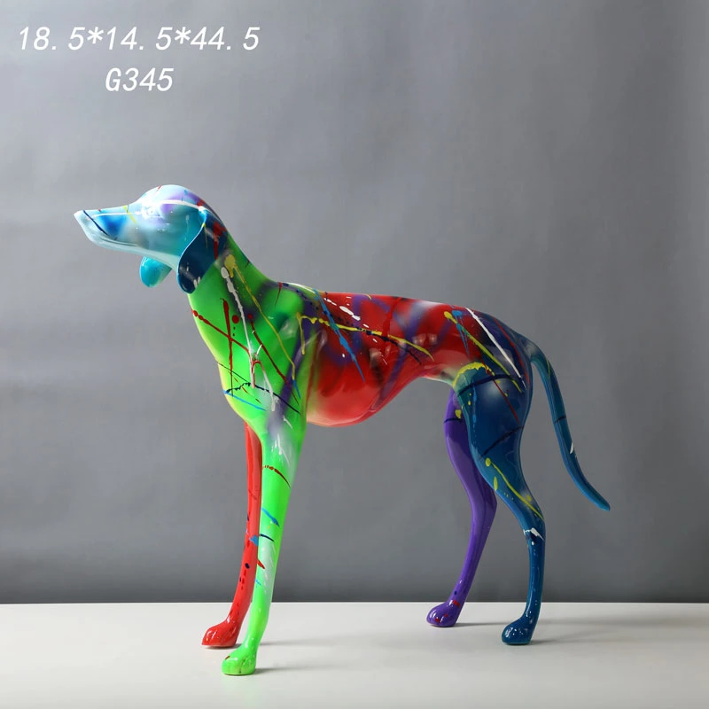 Greyhound pintados Graden adornos de la casa de Artesanía de resina de color fluorescente