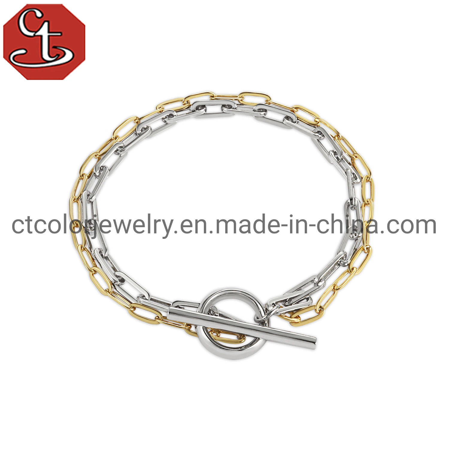 La moda de joyería de plata pulsera de enlace de latón con blanco CZ