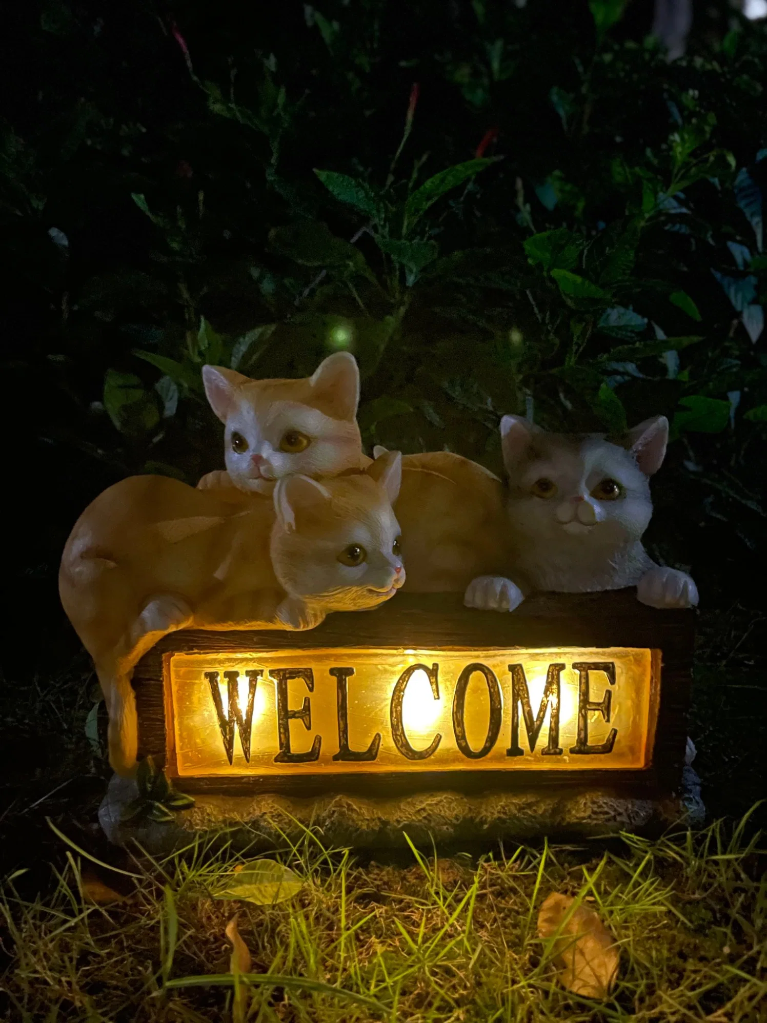 Cute Cats Welcome Luz Solar para decoración de Jardín al aire libre