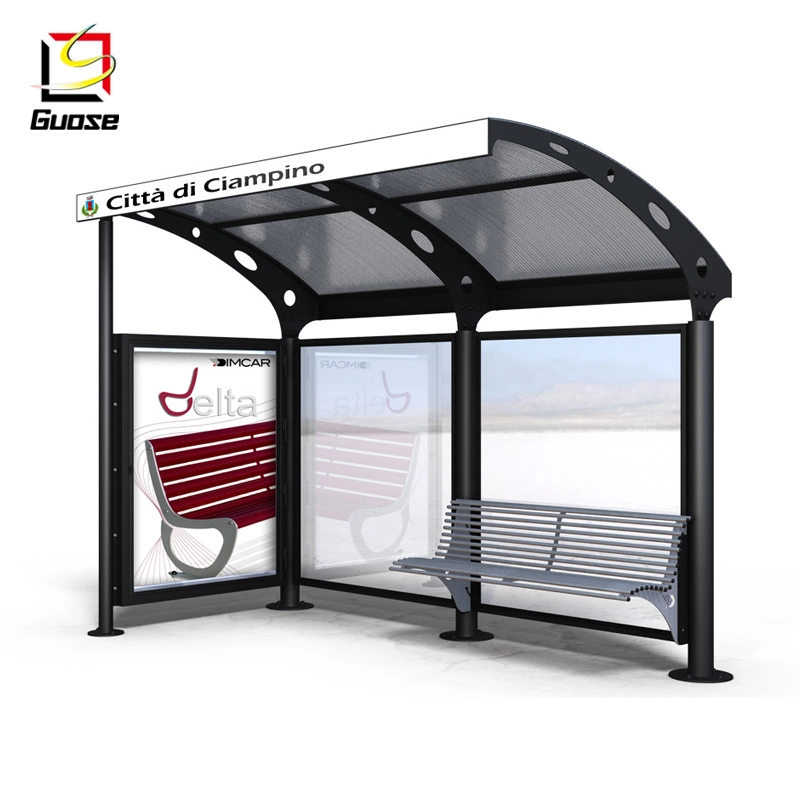 Glass Wall Bus Stop Advertising Bus Station Rain Shelter Solar Bus Stop with Bench