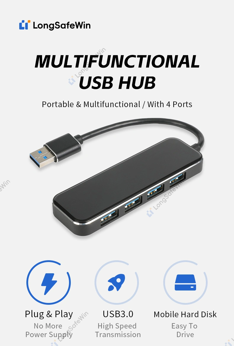 Adaptador USB 3.0 de alta velocidade Hub USB 3.0 de 4 portas para Todo o computador