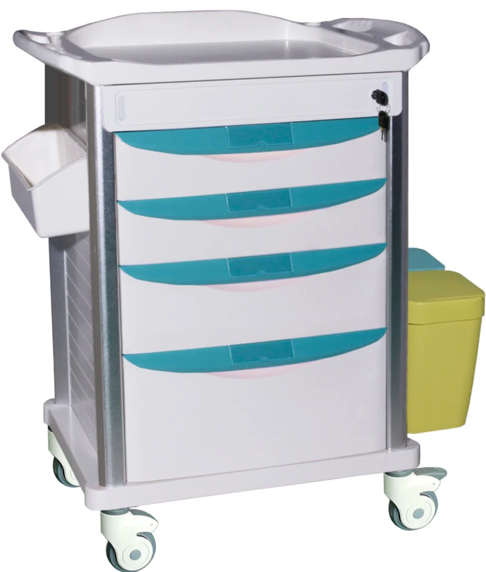 ABS Plastic Utility Cart Medical Trolley with Lockable Wheels