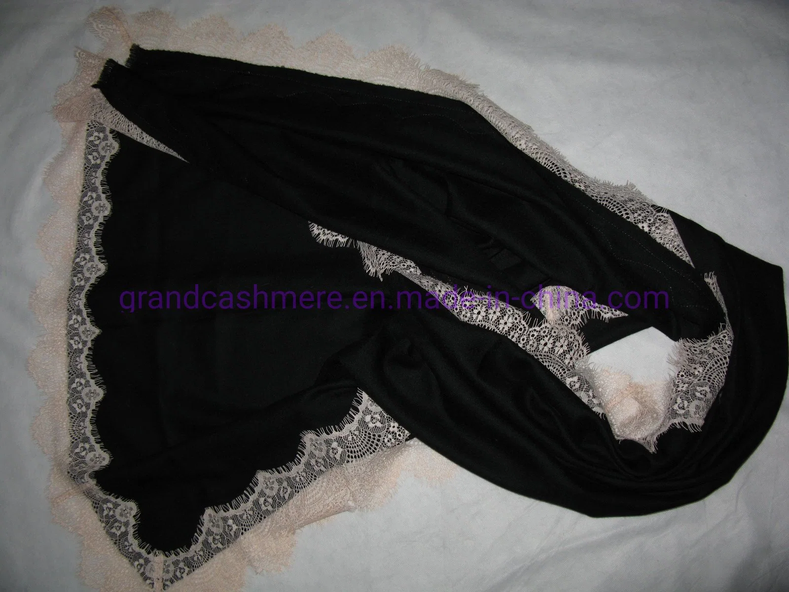 50% Silk 50% Wool Lace Trim Woven Shawl