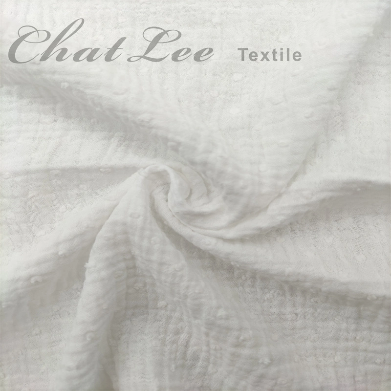 100%Cotton DOT Jacquard Leno Fabric Double Layer Dobby Gauze Etamine Fabric for Garment