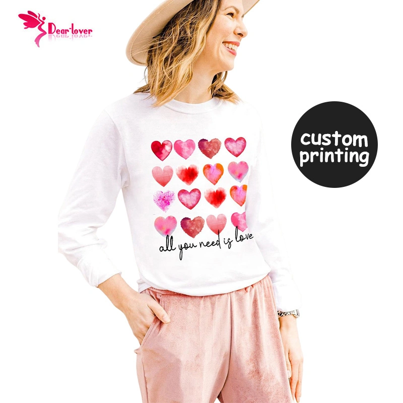 Valentine's Day Customize Tee Shirt White All You Need Is Love Multi Heart Print Top T Shirt Women's T-Shirts