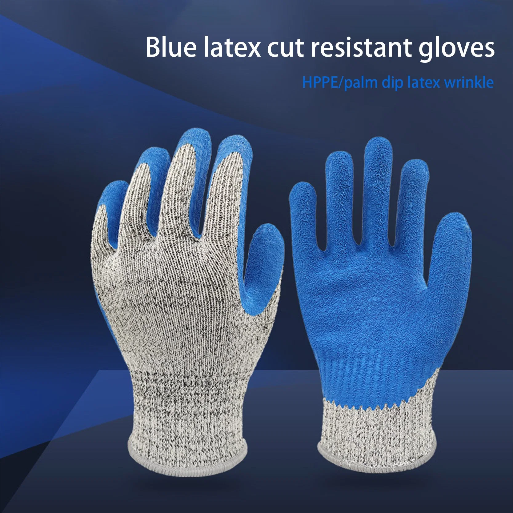 China Wholesale/Supplier Construction Work Polyester Hppe Anti-Cut Gloves Grey Nylon Knitted Crinkle Latex Coated Gloves