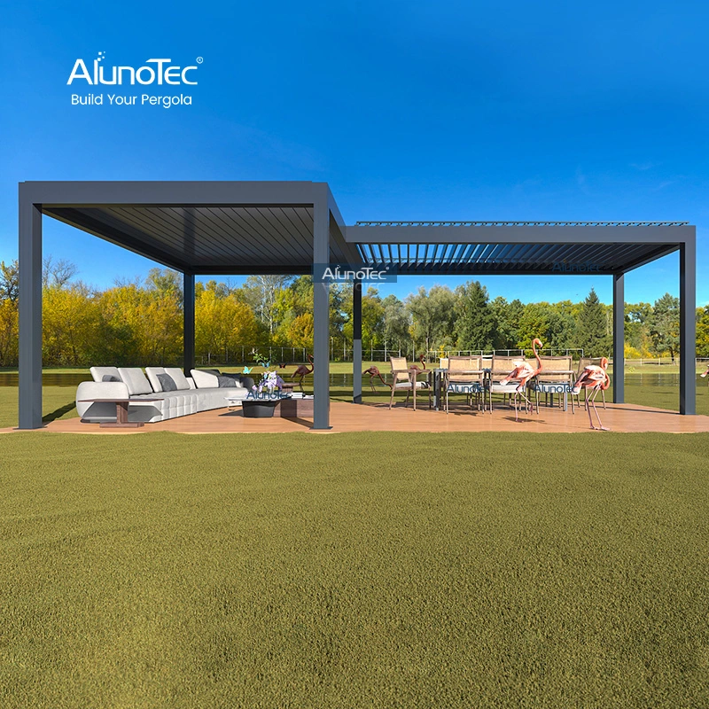 AlunoTec Garten im Freien Pergolux Wasserdicht motorisierte Aluminium Zelt Bioklimatic Pavillon Lamellendach Pergola mit RGB-Leuchten