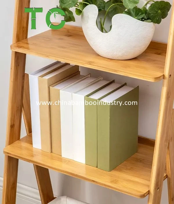 Wholesale/Supplier Bamboo Ladder Shelf Bookshelf Storage Rack Shelves Wall Leaning Shelf, Free Standing Plant Flower Stand, Corner Display Bookcase