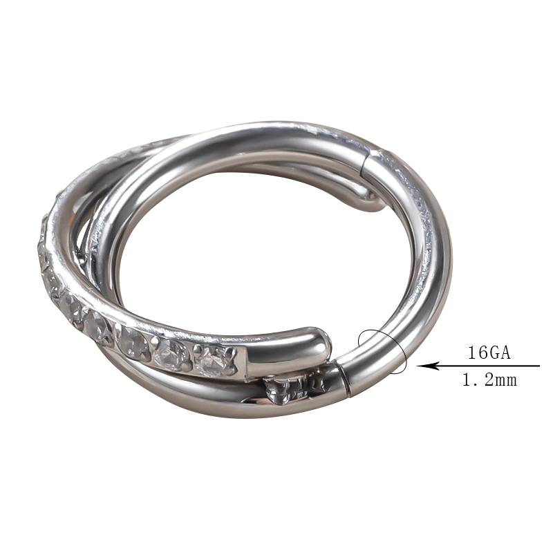 Gzn ASTM F-136 CZ Pave Side Twist Body Hinged Segment Titanium Piercing 16g Clear/PVD Gold Nose Earring Piercing Rings