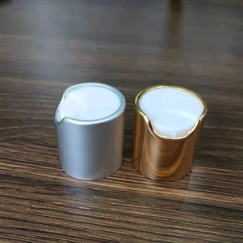 24/410 Matt Gold & White Smooth Aluminum Disc Top Cap 24 Dispensing Caps BPA Free for Health and Beauty Product Lines