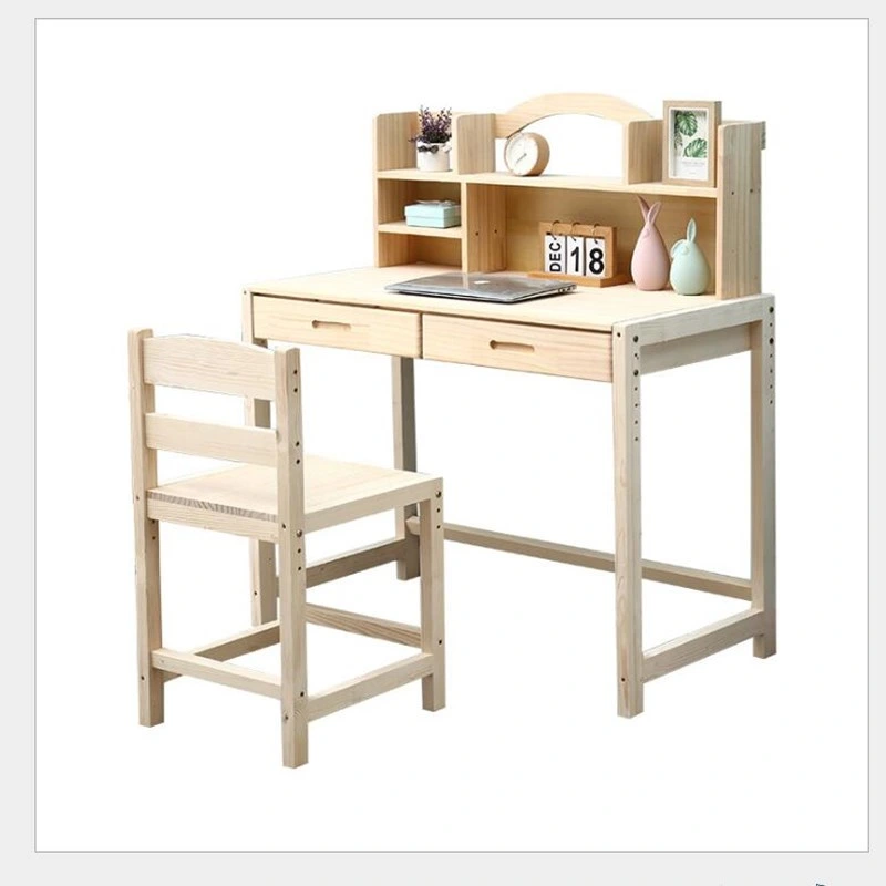 Solid Wood Lifting Study Table Children&prime; S Desk Pine Student Desks and Chairs Computer Desk Writing Desk