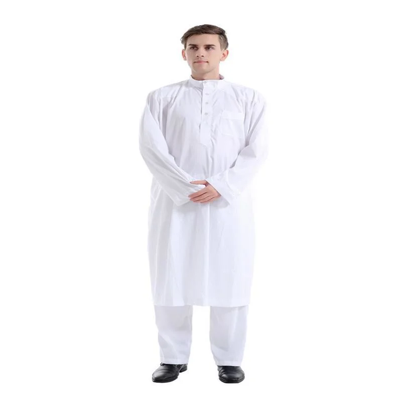 Men's Saudi Arabian Robe Solid Color Dress Chinese Islamic Ramadan Muslim Clothing