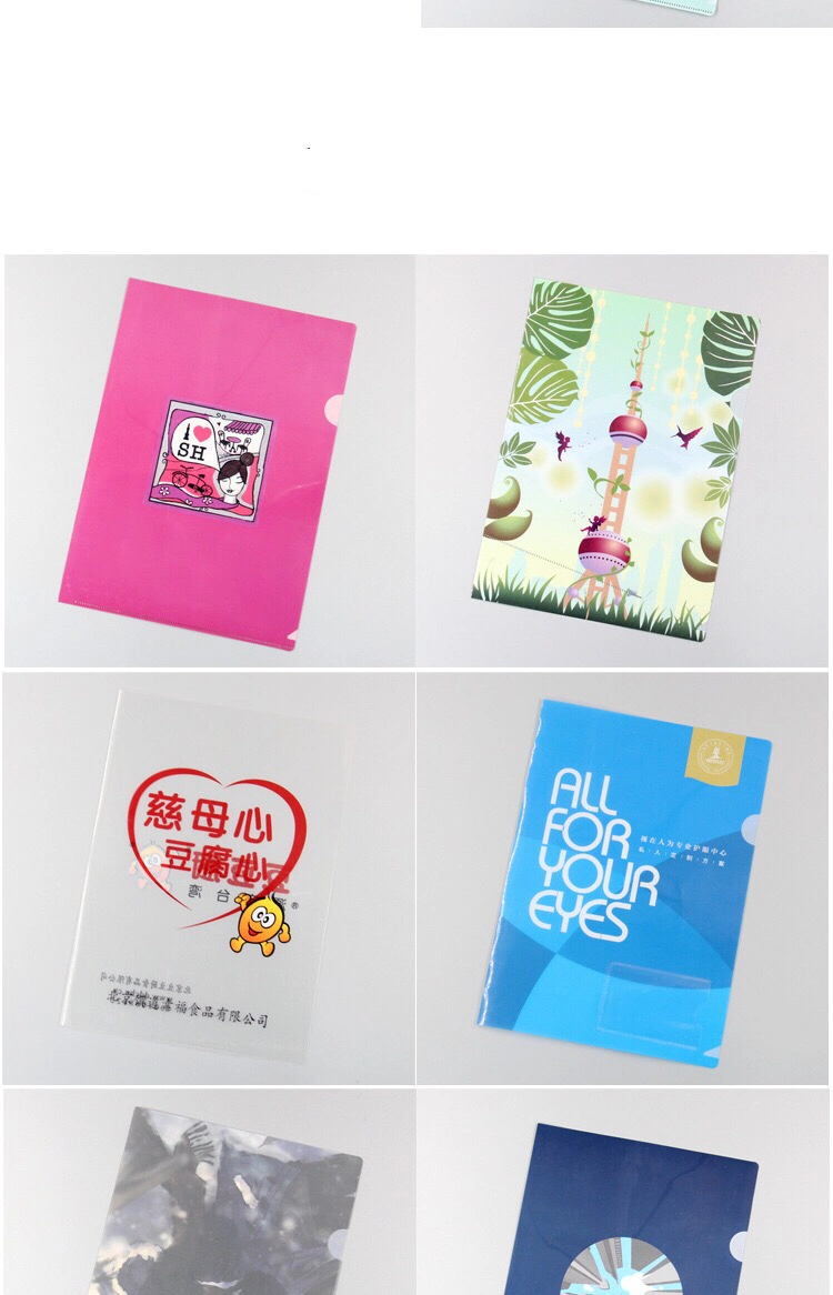 Assorted Color PP Material A4 Size L Shaped Clear Folders