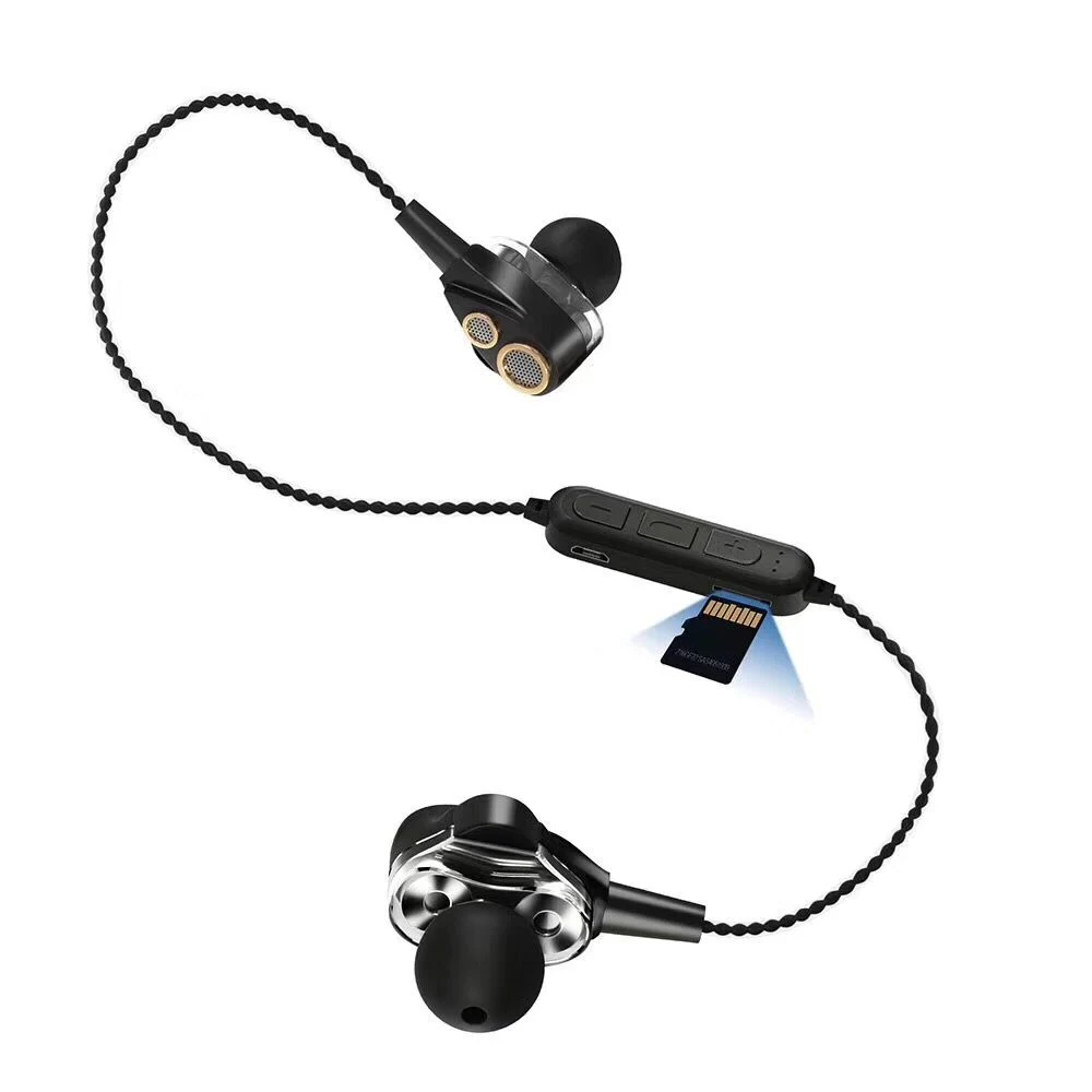 Excellent design Dual Driver Metal Bluetooth in Ear Earphone with TF Card for Music