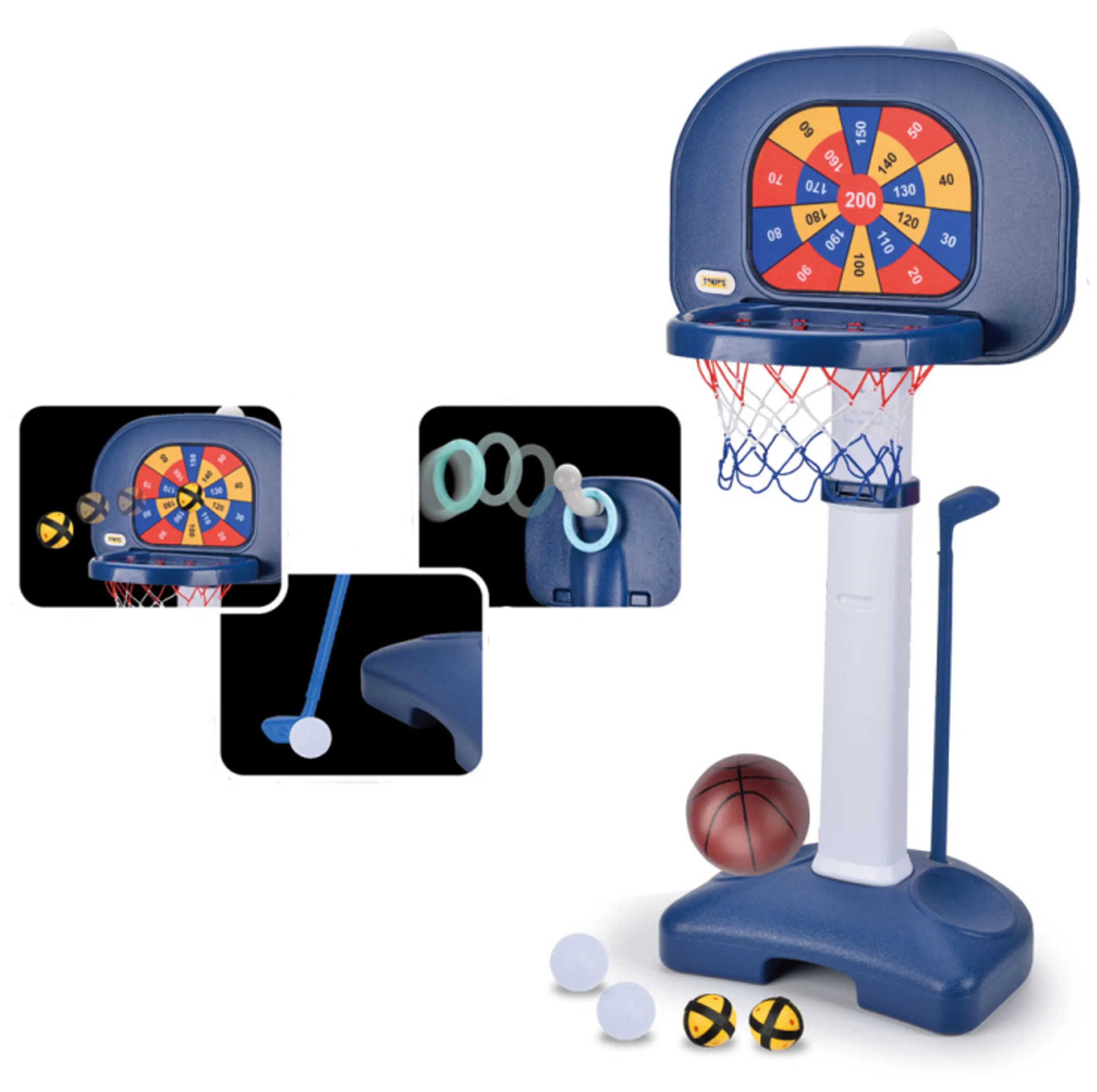 4 en 1 Shooting Hoops Junior Basketball Set Deporte infantil Juego de tablero de dardos de bola adhesiva de juguete ajuste de altura para niños