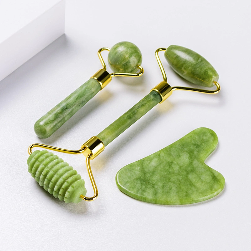 Jade Massagegeräte für Gesicht Schönheit Gesundheit Gua Sha Scraper Set Hautpflege Naturstein Weiße Gouache Massage Gesichtsbehandlung Schlankheitskur Jade Rolle