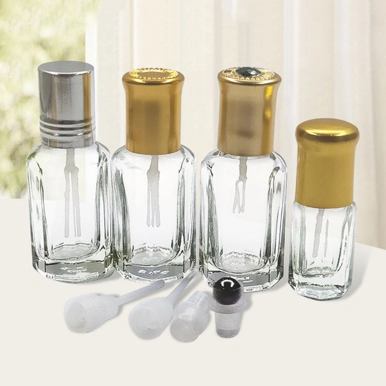 5/10/30ml Clear Bottle Perfume Essential Oil Roller on Glass Bottle with Metal Ball Lid of Aluminum Custom Cap Diamond Decoration