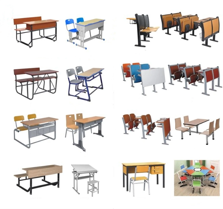 Customized School Furniture Double Student Desk Chair Set