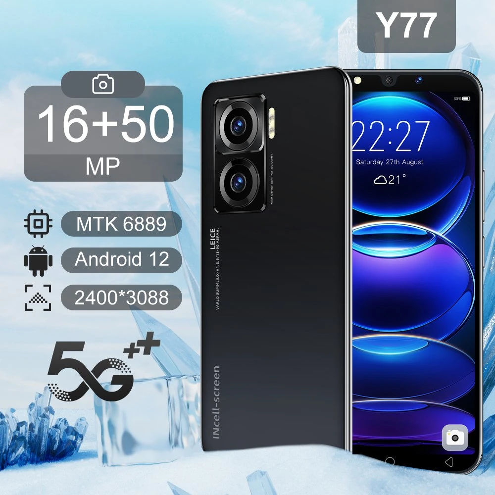 Foreign Trade Hot Sale Brand New Smart Mobile Phone Model Y77 2GB 16GB, 4GB 64GB, 8GB 512GB, Android Smart Phone, OEM/ODM Ready in Stock Viqee Mobile Phones