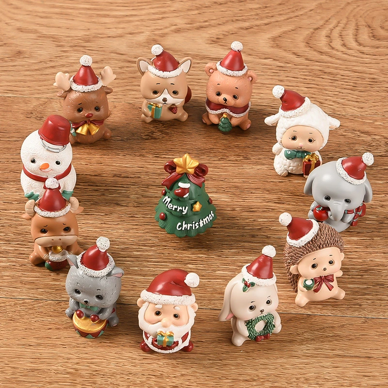 Cute Mini Christmas Ornaments Resin Miniature Christmas Decorations Animal Family Gifts