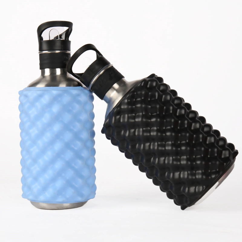 Große halbe Schaumstoffrolle Wasserflasche mit Paracord Griff &amp; Stroh - auslaufsicher BPA Free Fitness Sport Wasser Krug Cup