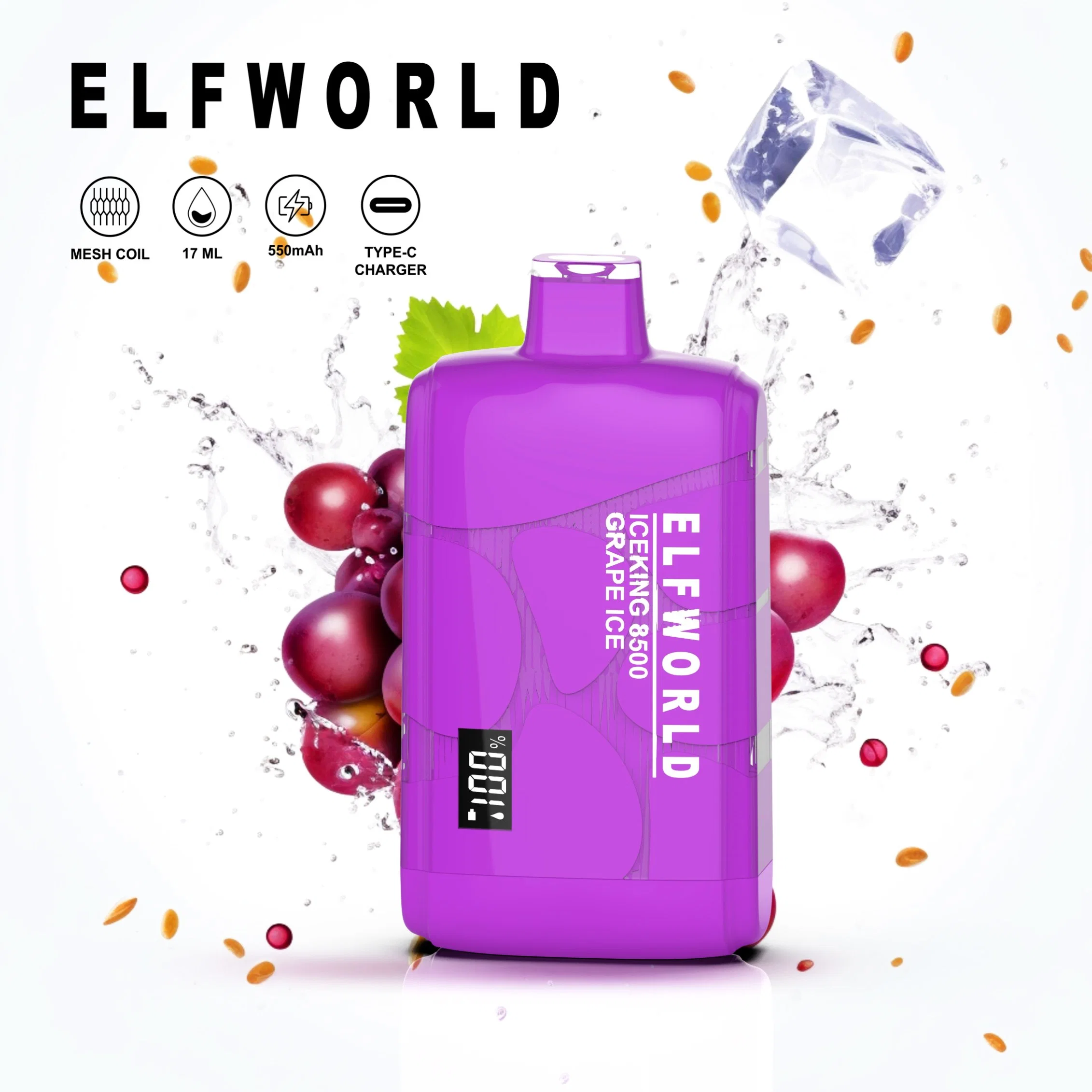 Elfworld Iceking 8500 OLED Display Smart Multiple Flavors Lost Vape قلم vape vaporizer للقص بقالب بقلم "غيمة كبيرة" لقلم "بلورة" بقالب قابل للاستخدام مرة واحدة مصنع 9000 بوف E السجائر