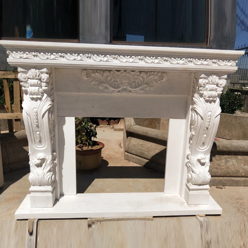 Home Decoration Custom Hand Carved Nature Solid Marble Fireplace Mantel