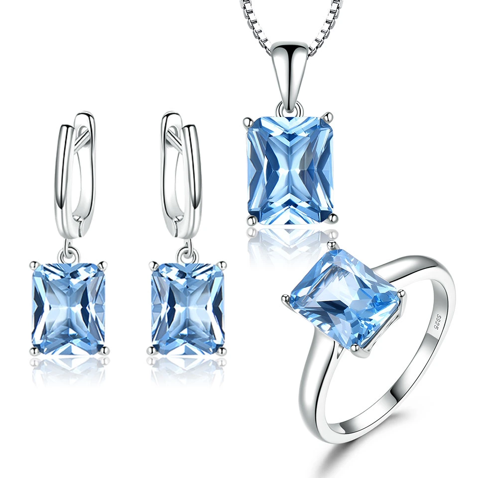 Rectangle Sky Blue Topaz Gemstone Wedding Jewelry Sets