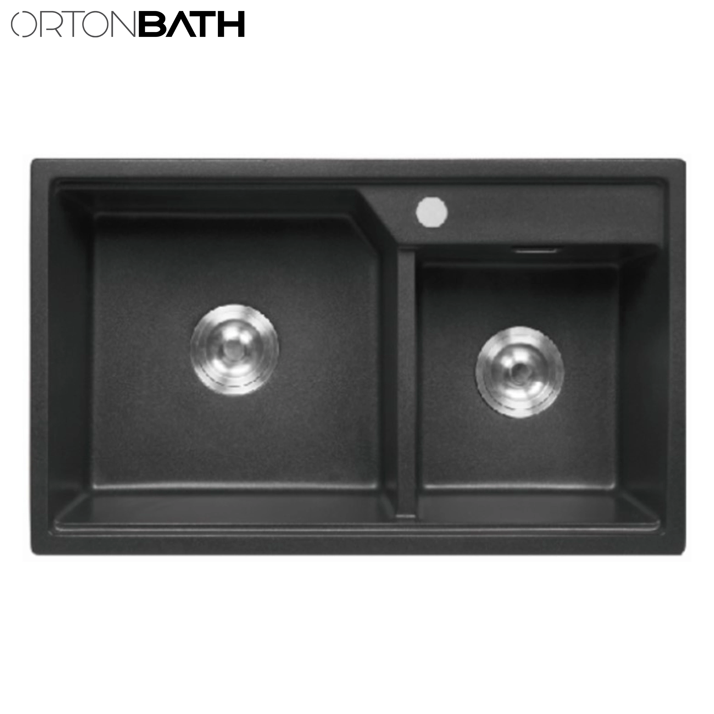 Ortonbath Negro rectangular Topmount un tazón compuesto Granite calor compuesto Fregadero de cocina resistente a los arañazos con orificio de 1