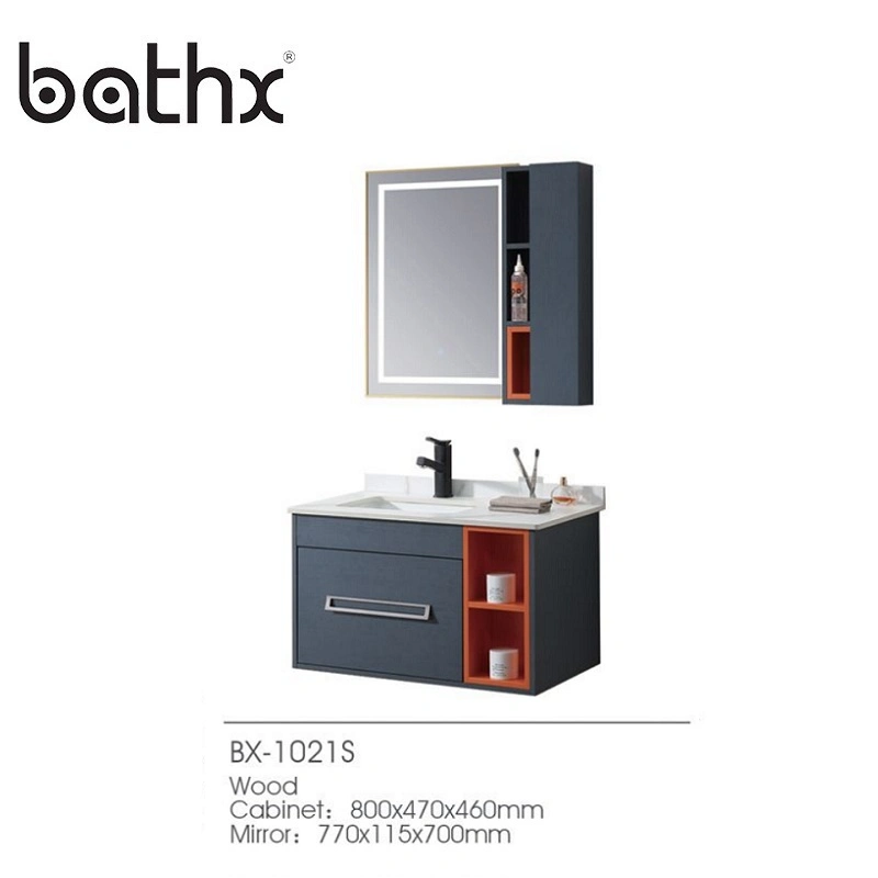 European Style Modern White Color Wall-Mounted Ply Wood Bathroom Cabinet with Washing Basin