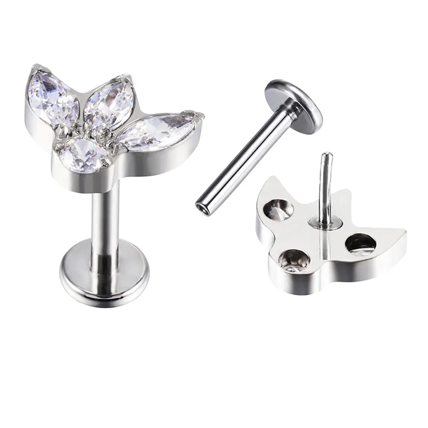 Labret ASTM F136 de la moda Titanium 3 Marquesa CZ y Ronda CZ Pulsador central en la parte superior pendientes body piercing Joyería Rpt055