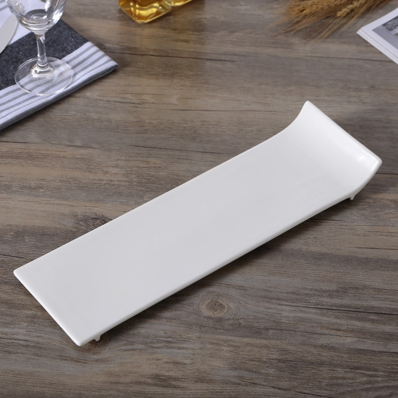 14-Inch Japanese-Style Rolling Sushi Plate, Rectangular Shaped Rectangular Plate, Ceramic Household Tableware, Pure White Black Western Food Plate