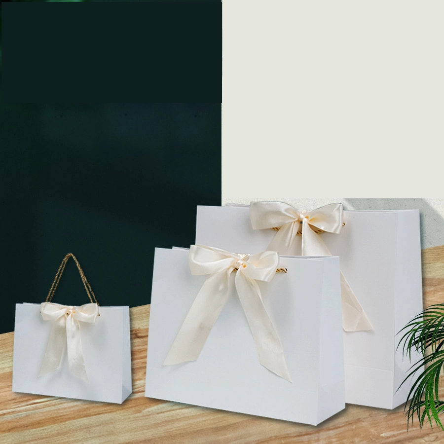 Bolsa de regalo de ropa de la tienda de suministro de topos y lazo personalizado Joyería Bolsa de regalo Compras Bolsa de papel Fabricantes a medida Ventas directas Logotipo personalizado