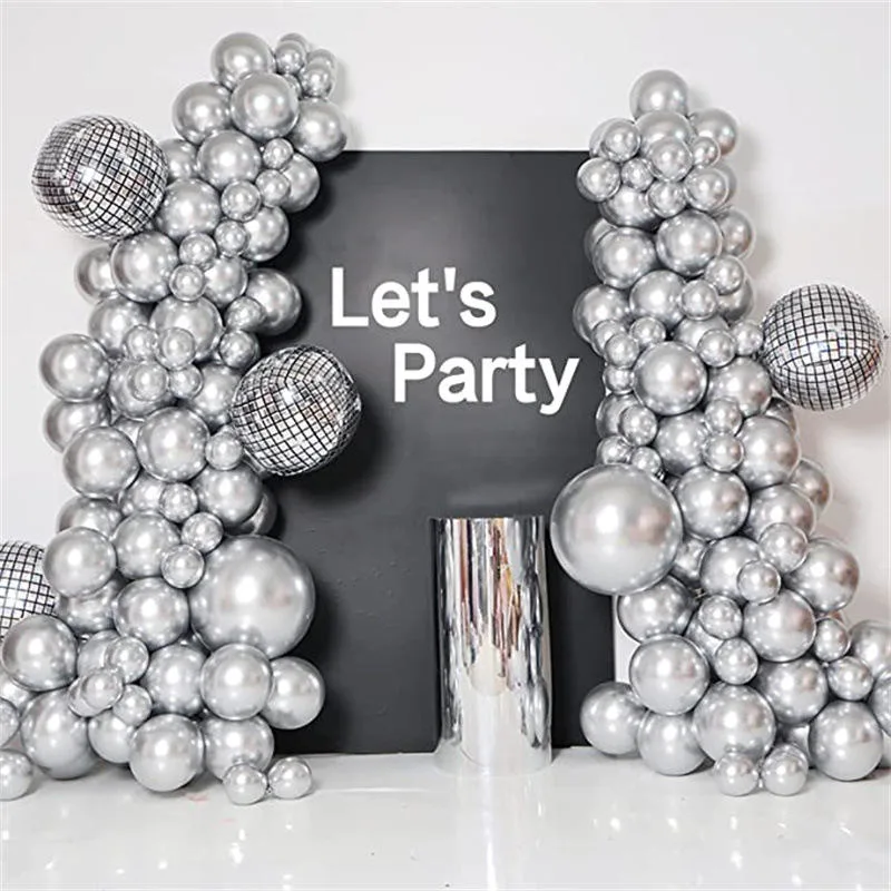 120PCS Metallic Silver 4D Disco Balloon Set Birthday Party Single Night Event Nightclub Decorations Balloons