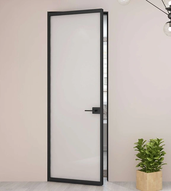 Minimal French Style Swing Clear Glass Door Metal Frame Interior Doors