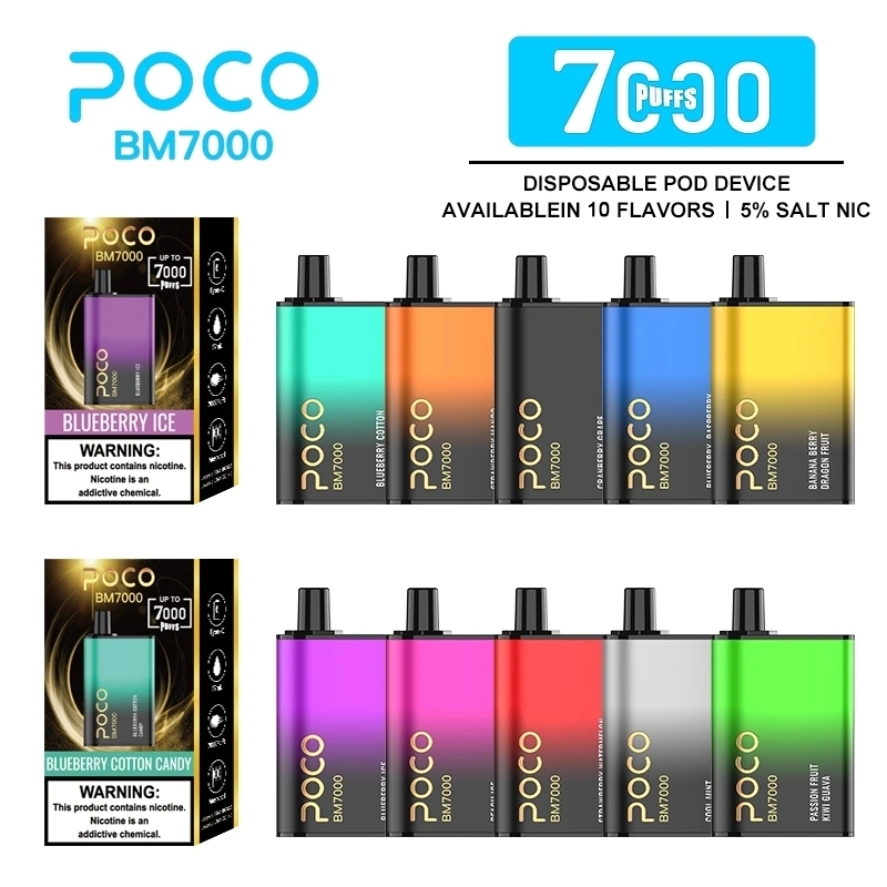 From USA Original 7000 Puffs electronic Cigarette Mesh Coil Poco Bm7000 Disposable/Chargeable Vape Pen Rechargeable 17ml 10 Flavors Device Newest Vapor Pen