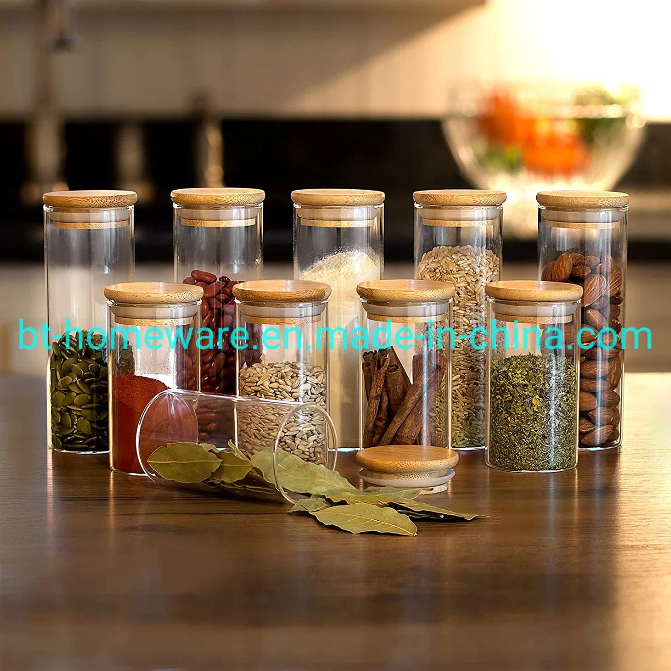 Wholesale/Supplier 10PCS 8oz. + 11.5oz. Spice Sealed Labeled Jar Sets with Bamboo Lid Safety Package for Storage Spices