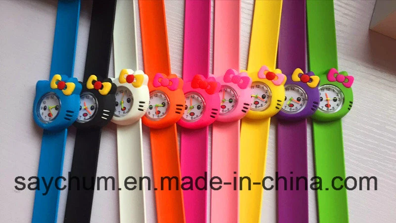 Custom Logo Hot Pink/Rose/Color Hello Kitty Slap Watch Girls Cartoon Kids Watch Silicone Rubber Wrist Watch