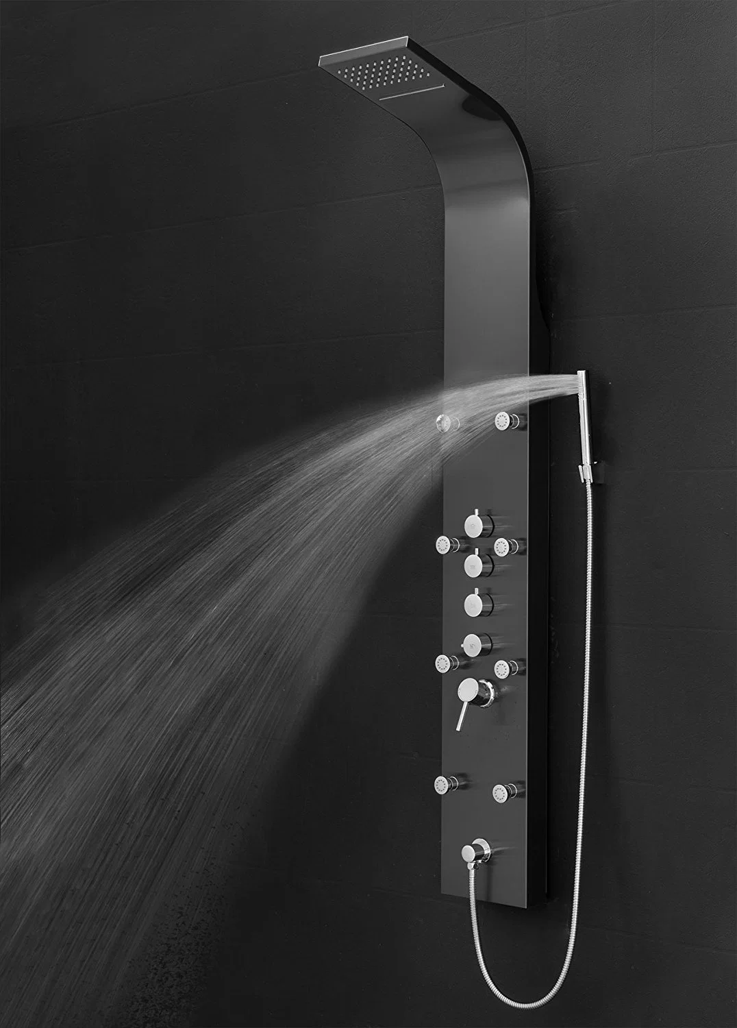 Bathroom Waterfall Black Shower Panel Stainless Steel with Back Nozzles