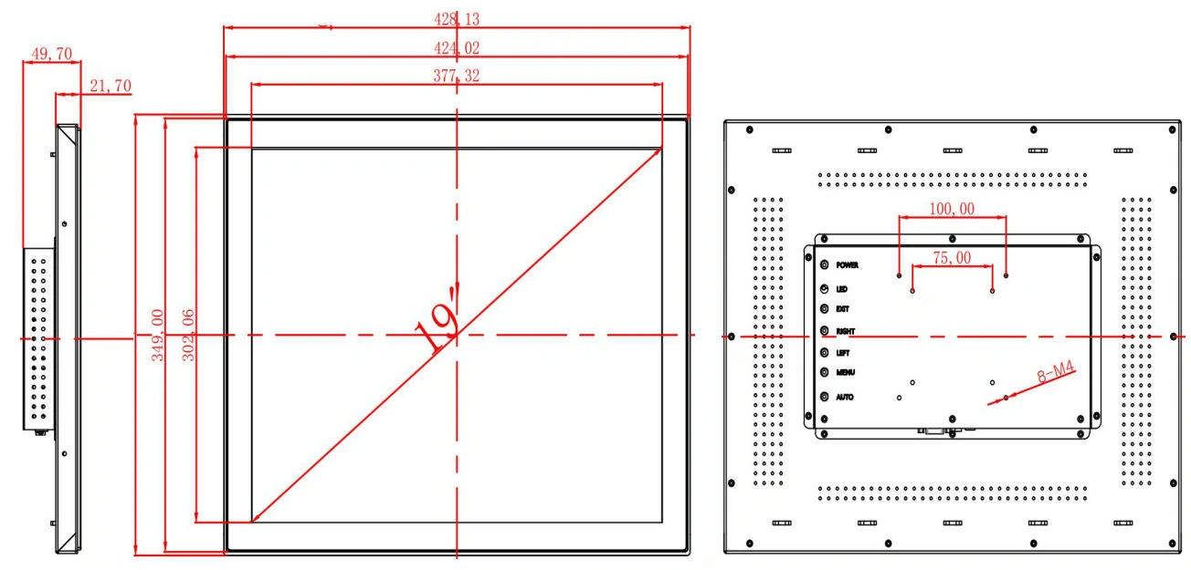 19 Inch Open Frame Capacitive Touchscreen Film LED Monitor