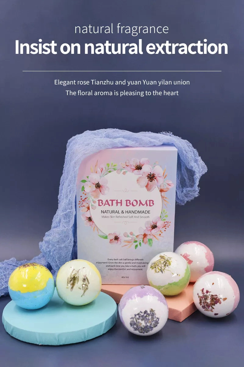 OEM Wholesale/Supplier Pack of 6 with Dried Flower Body SPA Vegan Organic Bubble Foam Fizzy Essential Oil Bath Bomb Gift Set